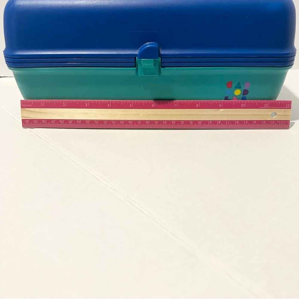 Vintage Cali Caboodle Blue Teal Pink Makeup Case Organize Sliding Tray 2602
